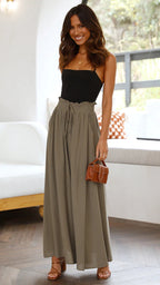 Pantalones pierna ancha con cintura elastica