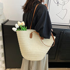 Bolso de Rafia con Asas de Cuero