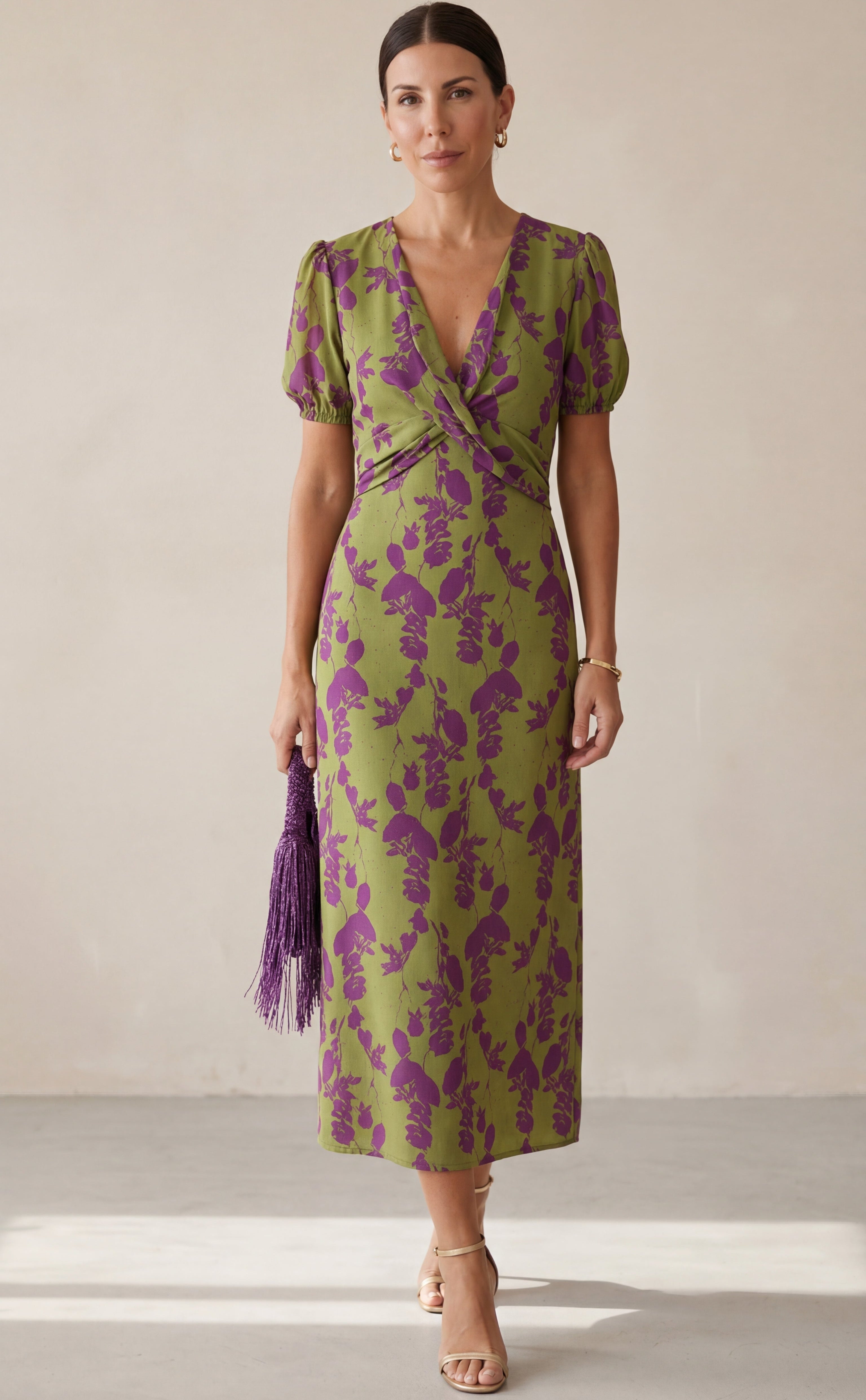 Gabriela • Vestido Midi Floral con Nudo Frontal