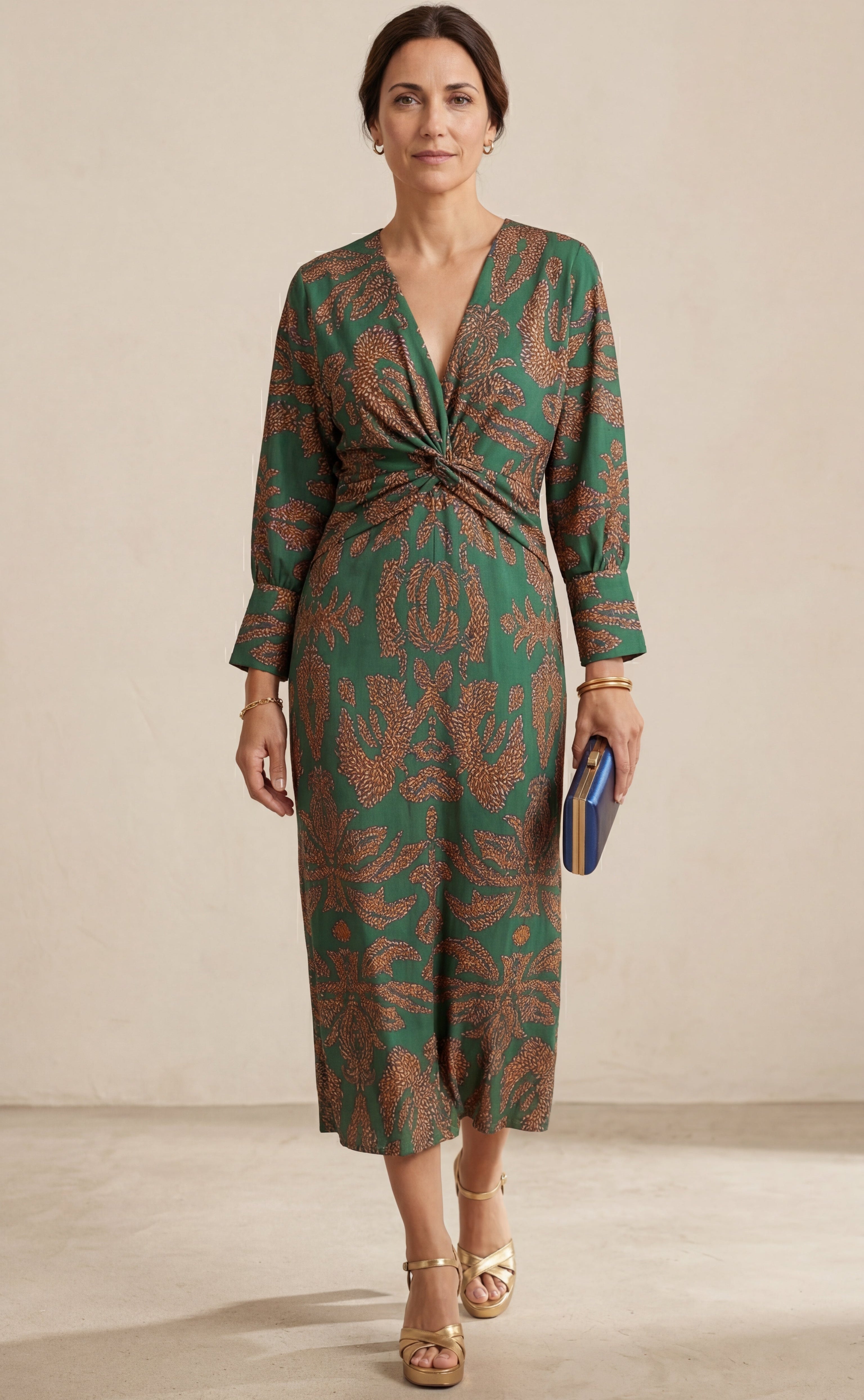 Miriam • Vestido Midi Estampado con Nudo Frontal