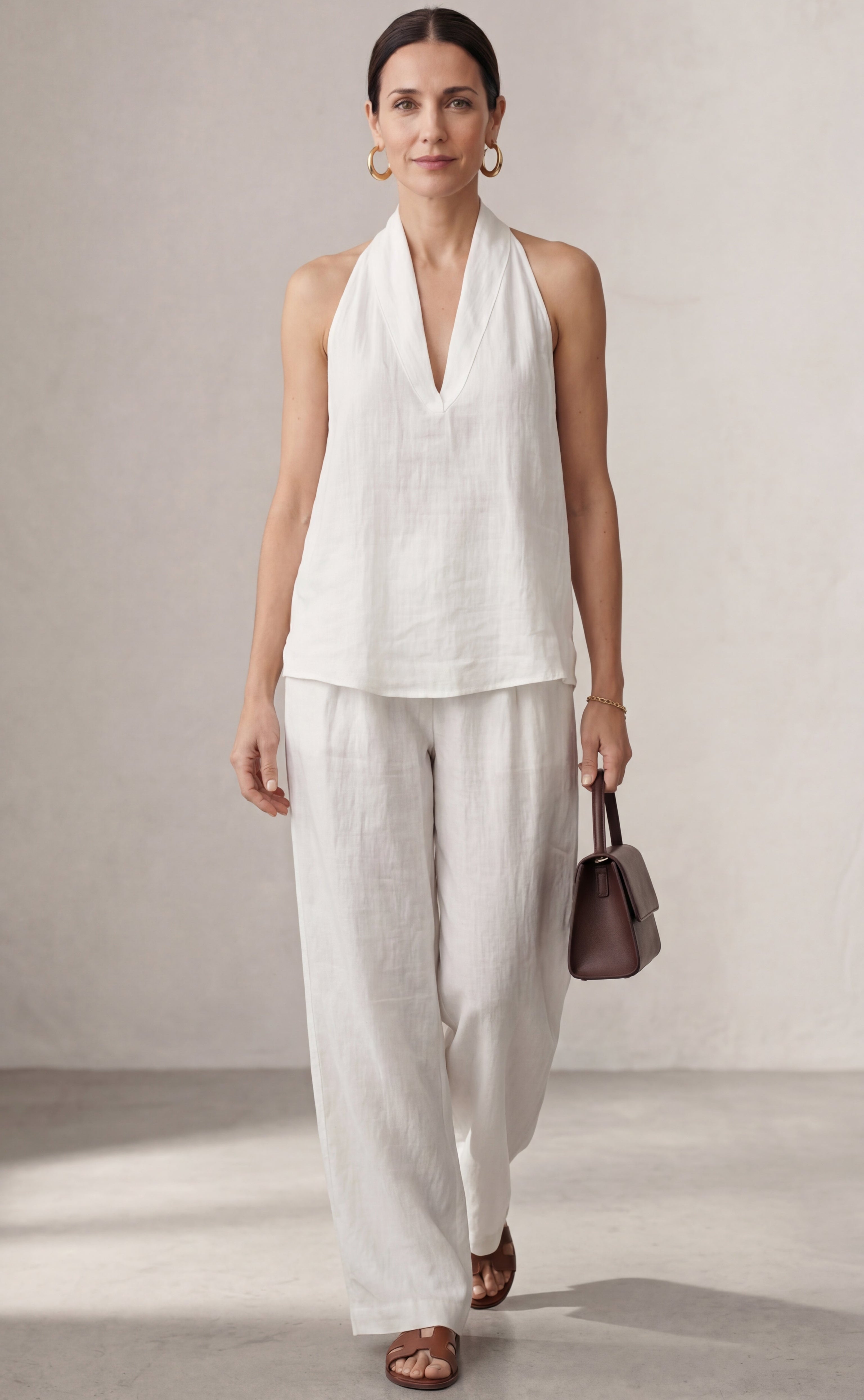 Valeria  • Conjunto de lino con escote en V y pantalón fluido