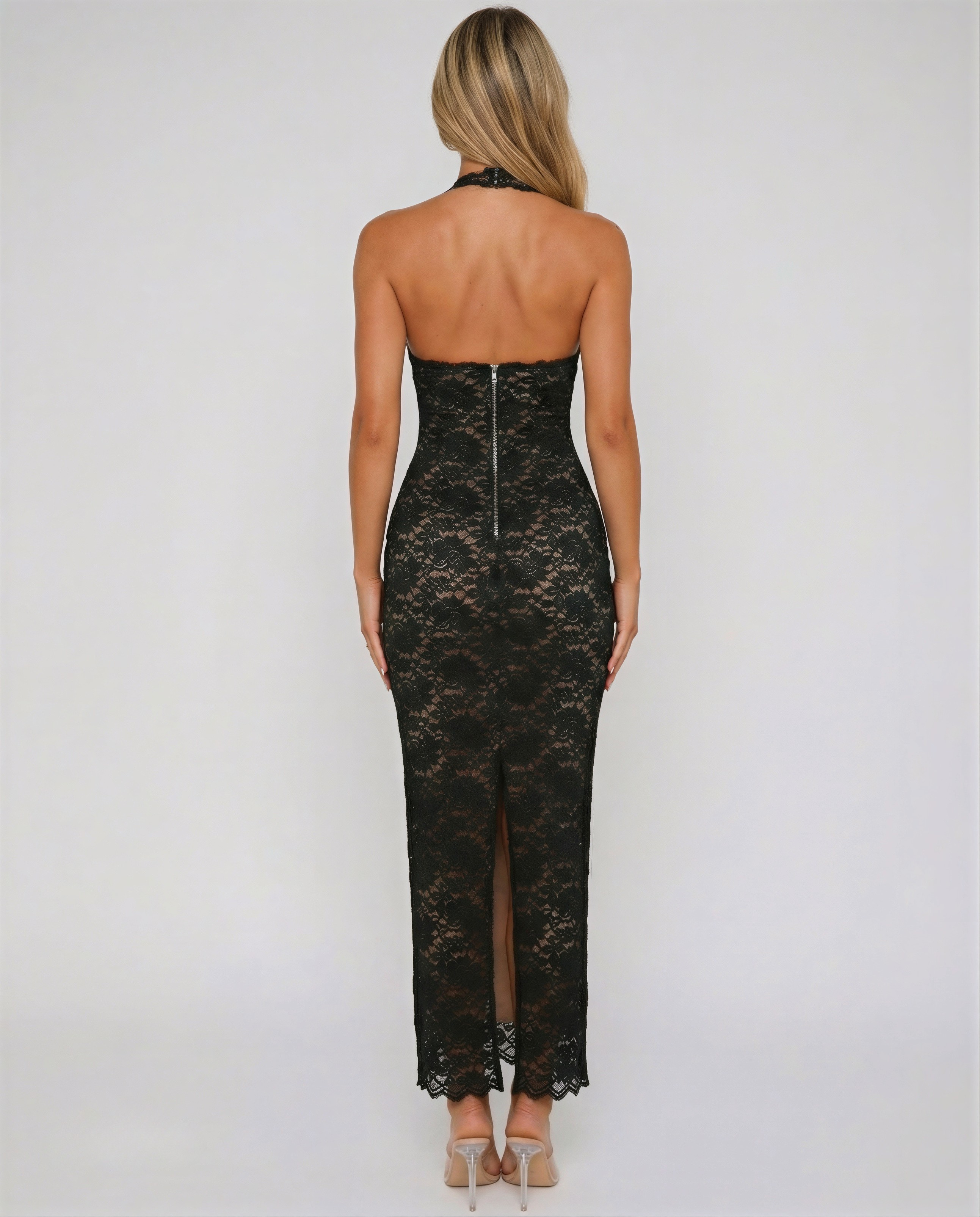 Serena • Vestido Largo de Encaje con Escote Halter
