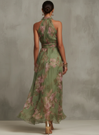 Elena • Vestido Largo Floral con Cuello Halter