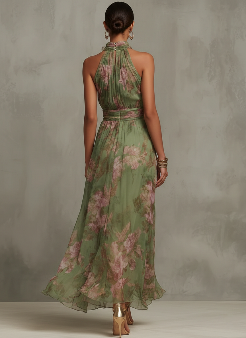 Elena • Vestido Largo Floral con Cuello Halter