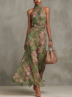 Elena • Vestido Largo Floral con Cuello Halter