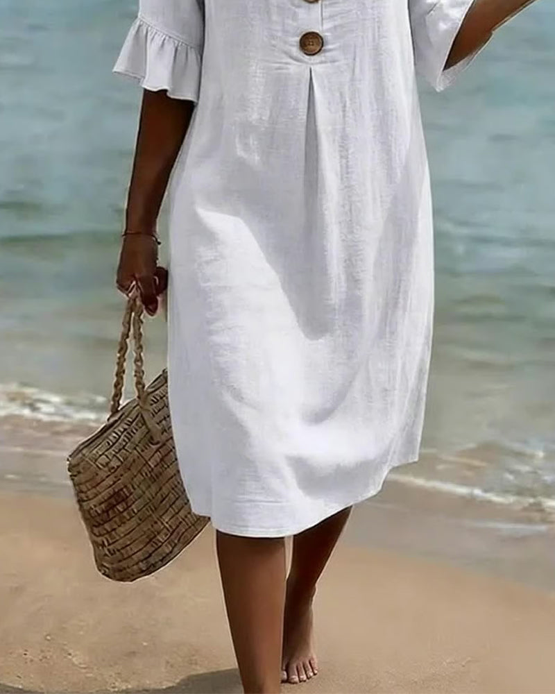 Paloma • Vestido Midi de Lino con Botones