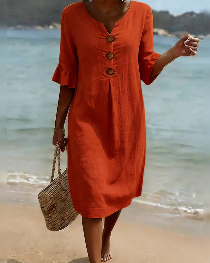 Paloma • Vestido Midi de Lino con Botones