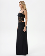 Brunilda • Abito lungo con pannello in pizzo e cut-out in vita