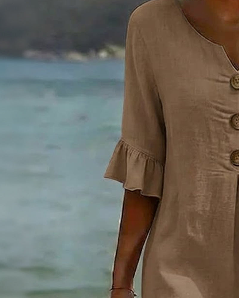 Paloma • Abito midi in lino con bottoni