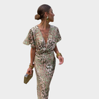 Covadonga • Vestido Midi Estampado Animal Print con Nudo Frontal
