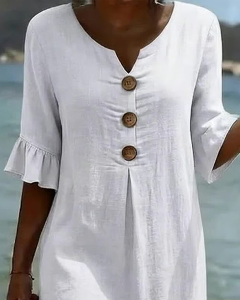 Paloma • Vestido Midi de Lino con Botones