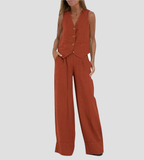 Aira • Conjunto elegante de dos piezas con chaleco y pantalón de pierna ancha