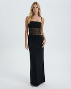 Brunilda • Abito lungo con pannello in pizzo e cut-out in vita