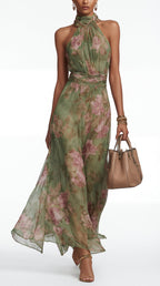Elena • Vestido Largo Floral con Cuello Halter
