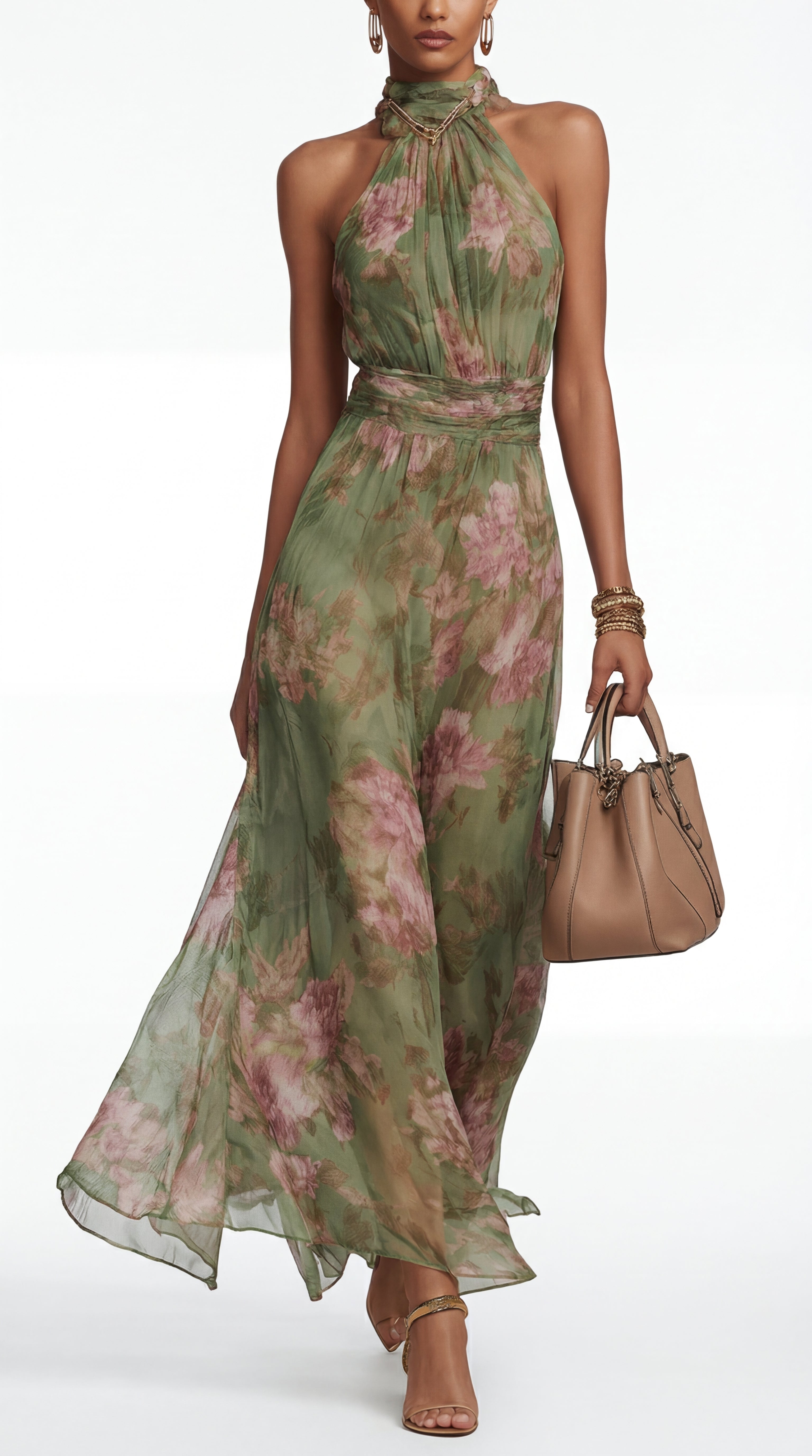 Elena • Vestido Largo Floral con Cuello Halter