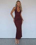 Serena • Vestido Largo de Encaje con Escote Halter
