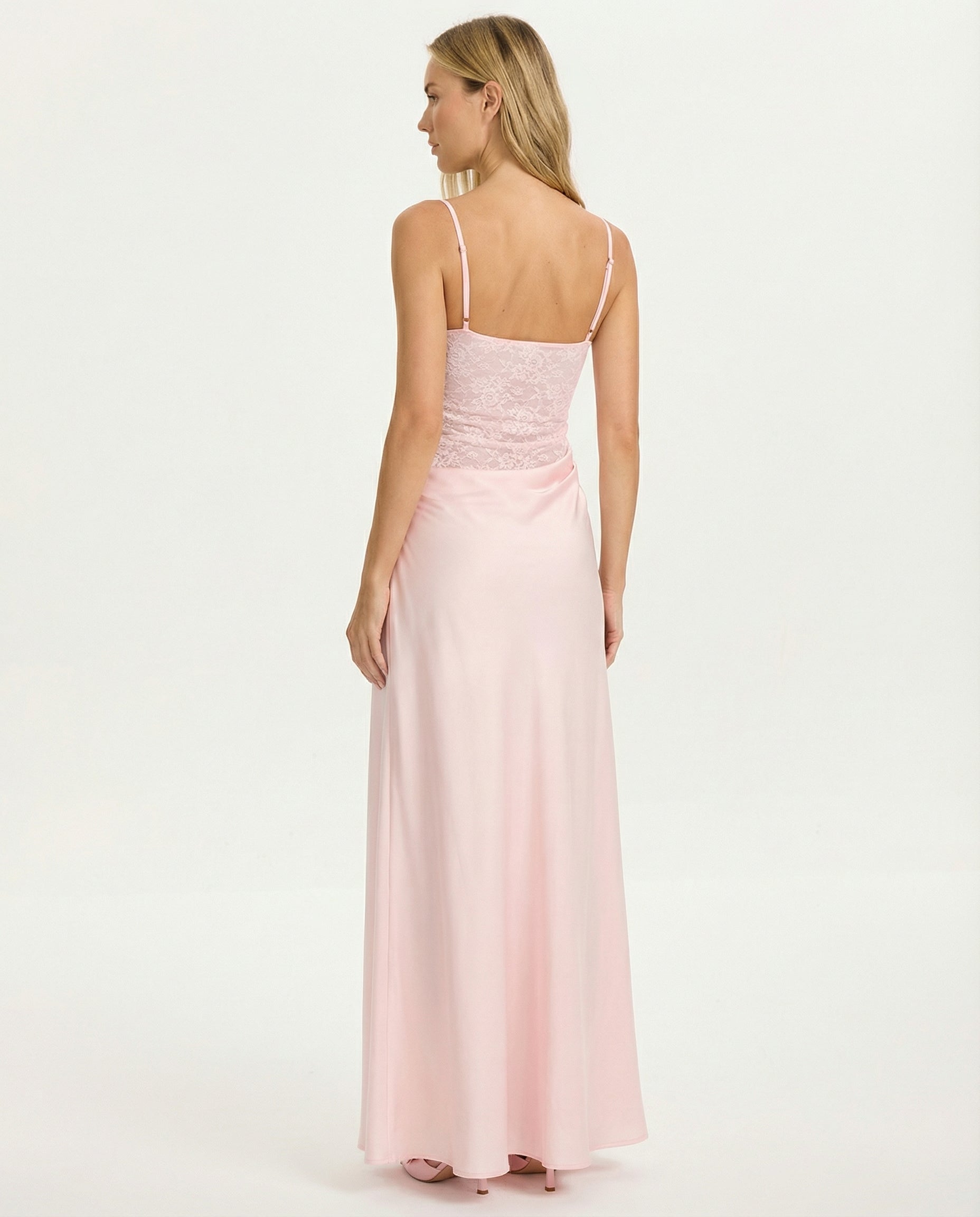 Rosa • Vestido Largo con Corsé de Encaje y Falda Drapeada