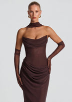 Tania • Vestito Lungo Aderente con Choker e Schiena con Lacci