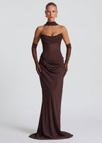 Tania • Vestito Lungo Aderente con Choker e Schiena con Lacci