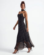 Marina • Vestido Largo de Lunares con Bajo de Gasa y Pañuelo