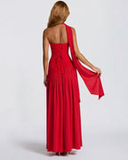 Valeria • Vestido Maxi Strapless con Abertura y Detalle de Pañuelo