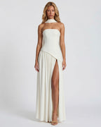 Valeria • Vestido Maxi Strapless con Abertura y Detalle de Pañuelo