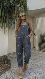 Lola • Tuta Intera in Denim con Stampa Api