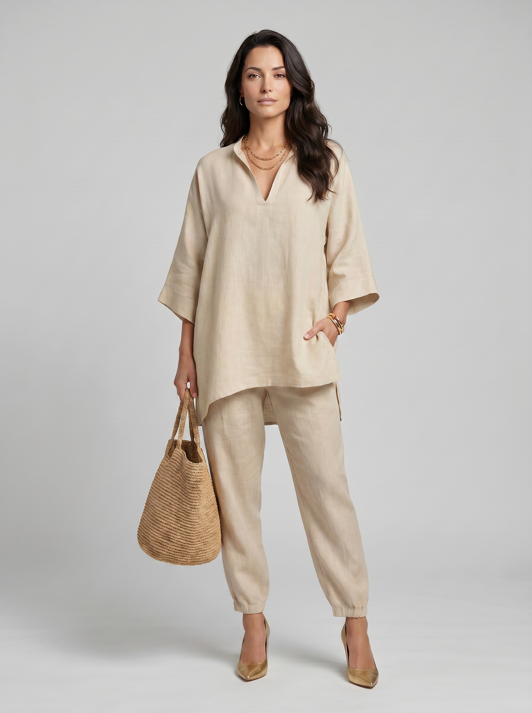 Marina | Completo casual da donna due pezzi con scollo a V