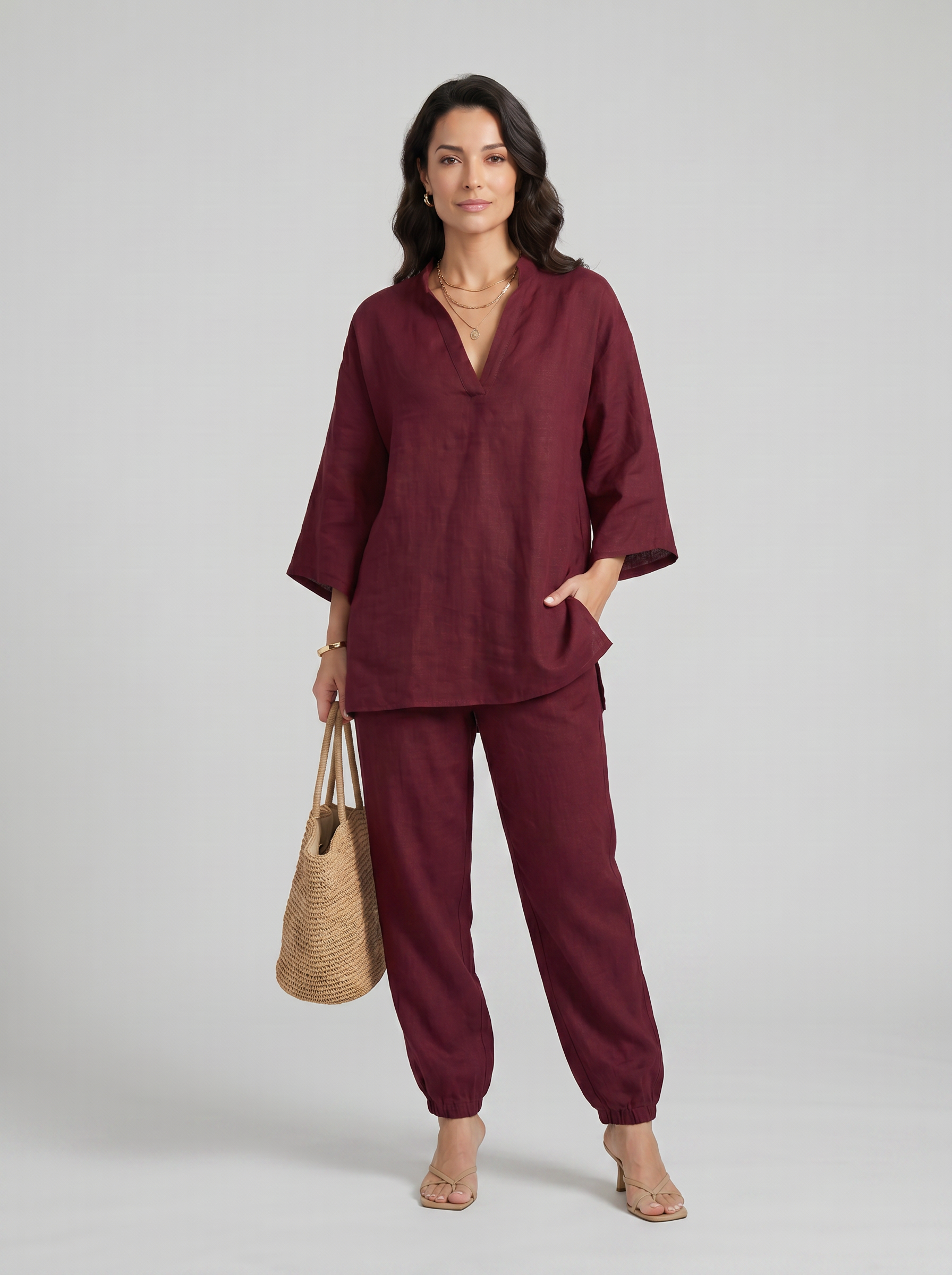 Marina | Completo casual da donna due pezzi con scollo a V