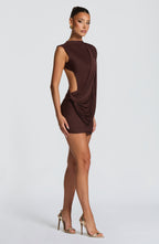 Mireya vestido mini marrón ciruela espalda